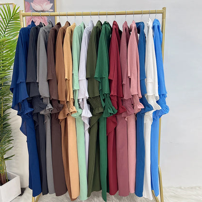 Jilbab Prayer Clothes Women Ramadan Islamic Jilbeb 2 Piece Set Dubai Turkish Modest Outfit Layered Khimar Scarf Hijab+Long Dress.