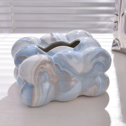 Geometry Tissue Box Cover Decorative Facial Tissue Holder Case Container for Bedroom Tissue Box Covers Rectangular Ceramic