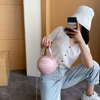 PU Basketball Women's Bag New Network Red Football Bag Personalized Fun Pink Basketball Bag Ins Versatile Chain Shoulder Bag.