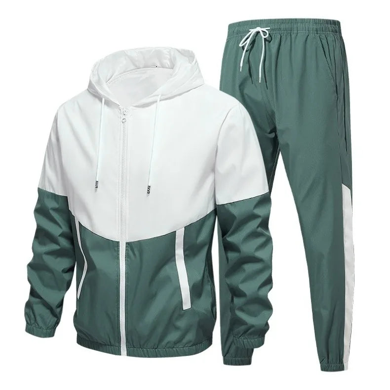 Spring and Autumn Men's Hooded Sports Leisure 2-piece Sets New Fashion Jacket and Pants Hip Hop Casual Running Sportswear Men.