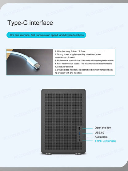 Power Train P60 Desktop MATX Case Handheld Portable Mesh Version PC Small Chassis Supports 350mm Graphics Card Type-C Interface