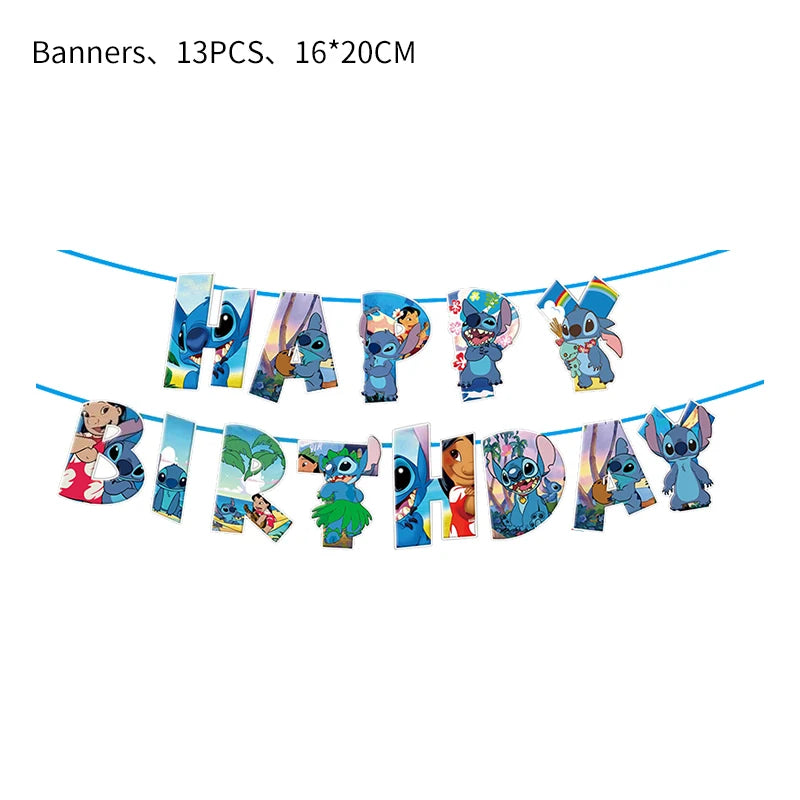 Stitch Party Supplies für Kinder Lilo und Stitch Geburtstag Party Dekorationen Luftballons Banner Tischdecke Hintergrund Geschirr
