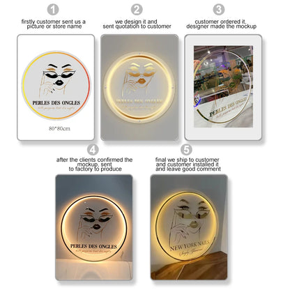 Custom Acrylic Business Sign LED Round Business Neon Lights Logo Sign Plaque Neon Circle Name 3D Company Shop Wall Art.