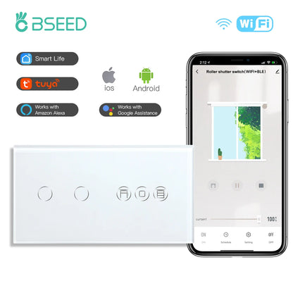 BSEED Wifi Shutter Schalter APP Control Led Smart Blind Serie Weiß Glas Panel Unterstützung Tuya Google Smart Leben Rollladen