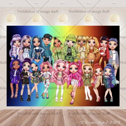 Cartoon Regenbogen Puppe High School Thema Hintergrund Geburtstag Party Dekoration Lieferungen Einweg Tasse Besteck Ballon Baby Geschenk