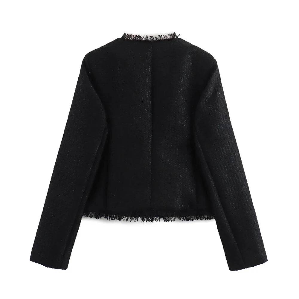 Women's Autumn and Winter Long Sleeve Short Jacket Fashion Solid Colour Front Pocket Button Jacket Elegant Casual Jacket