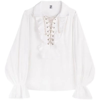 Pirate Shirt for Men Vintage Gothic Renaissance Style Frilled Lace-Up Medieval Buccaneer Blouse Top for All Seasons.