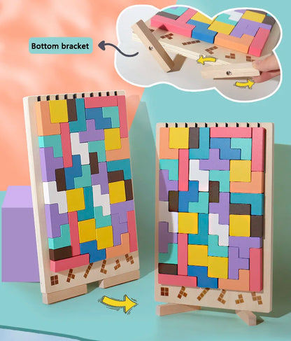 Wooden 3D Russian Blocks Puzzle Brain Teasers Toy Tangram Jigsaw Intelligence Colorful Blocks Montessori Educational.