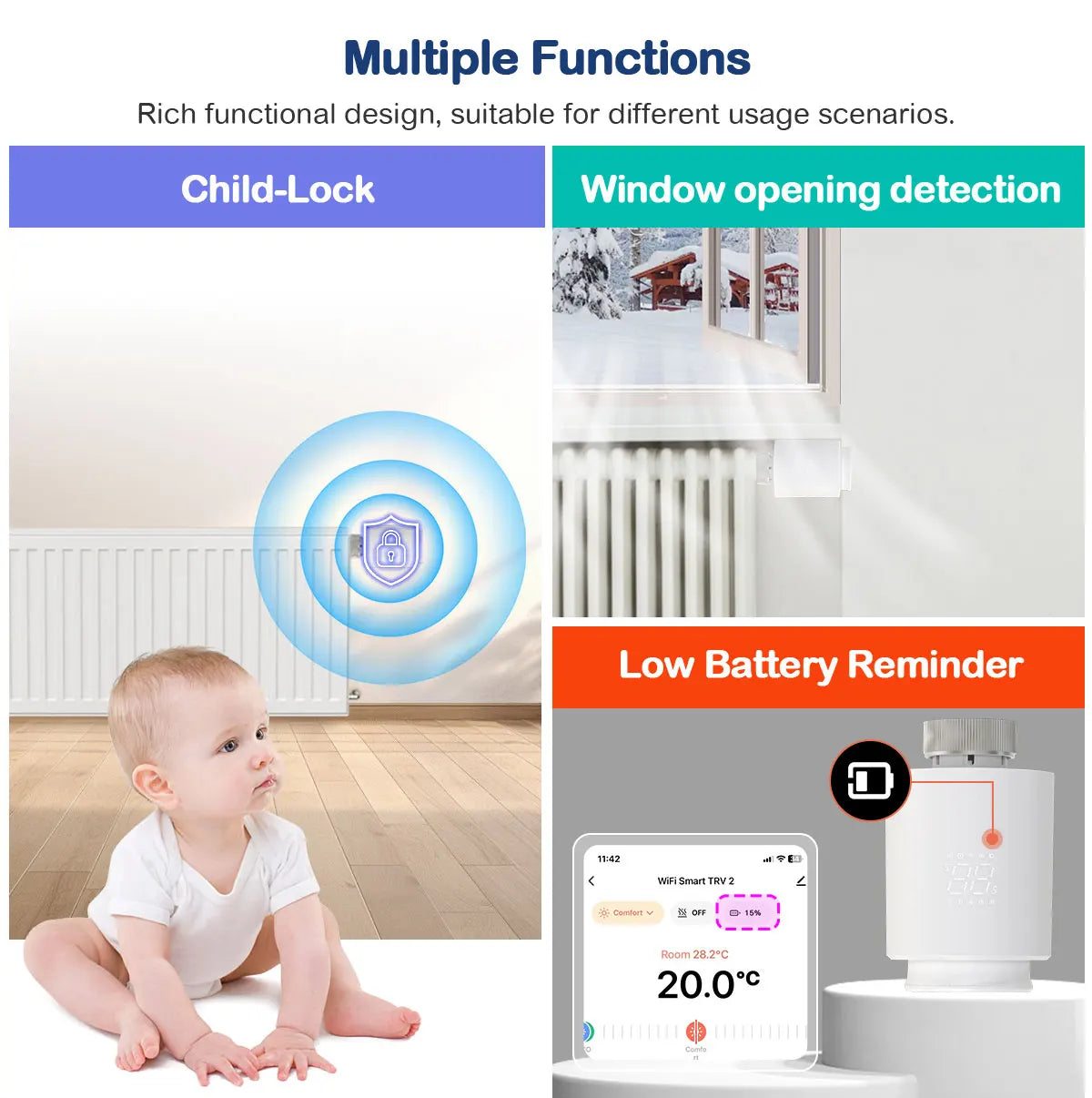 Smart Thermostat TRV Radiator Valve Zigbee/WiFi Tuya Actuator Head Remote Temperature Controller Voice Control Alexa Google Home.