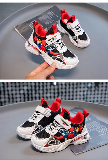 Disney Children's Casual Shoes Sneakers Boys' Cartoon Children's Mesh Breathable Sport Running Gray Black Shoes Size 21-38.