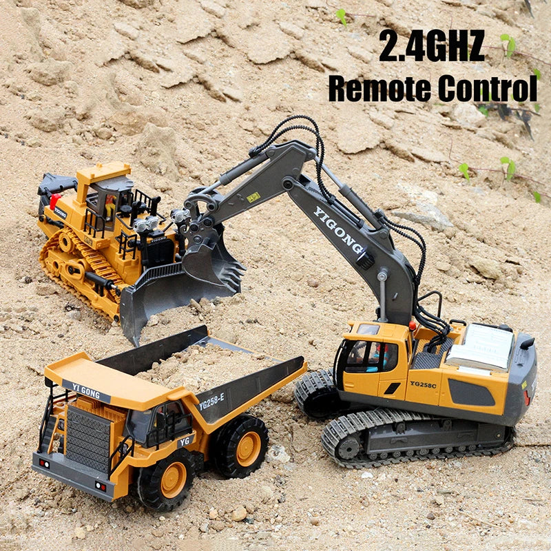 Teeggi 4WD Remote Control Excavator 4x4 Alloy Dump Truck Bulldozer Radio Model RC Car Construction Vehicle Toy Children Kid Gift.
