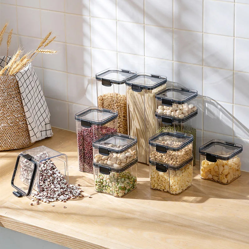 Transparent Storage Box Rectangular Stackable Food Grade Sealed Tank Seasoning Bottle Square Moisture-proof Storage Box Kitchen.