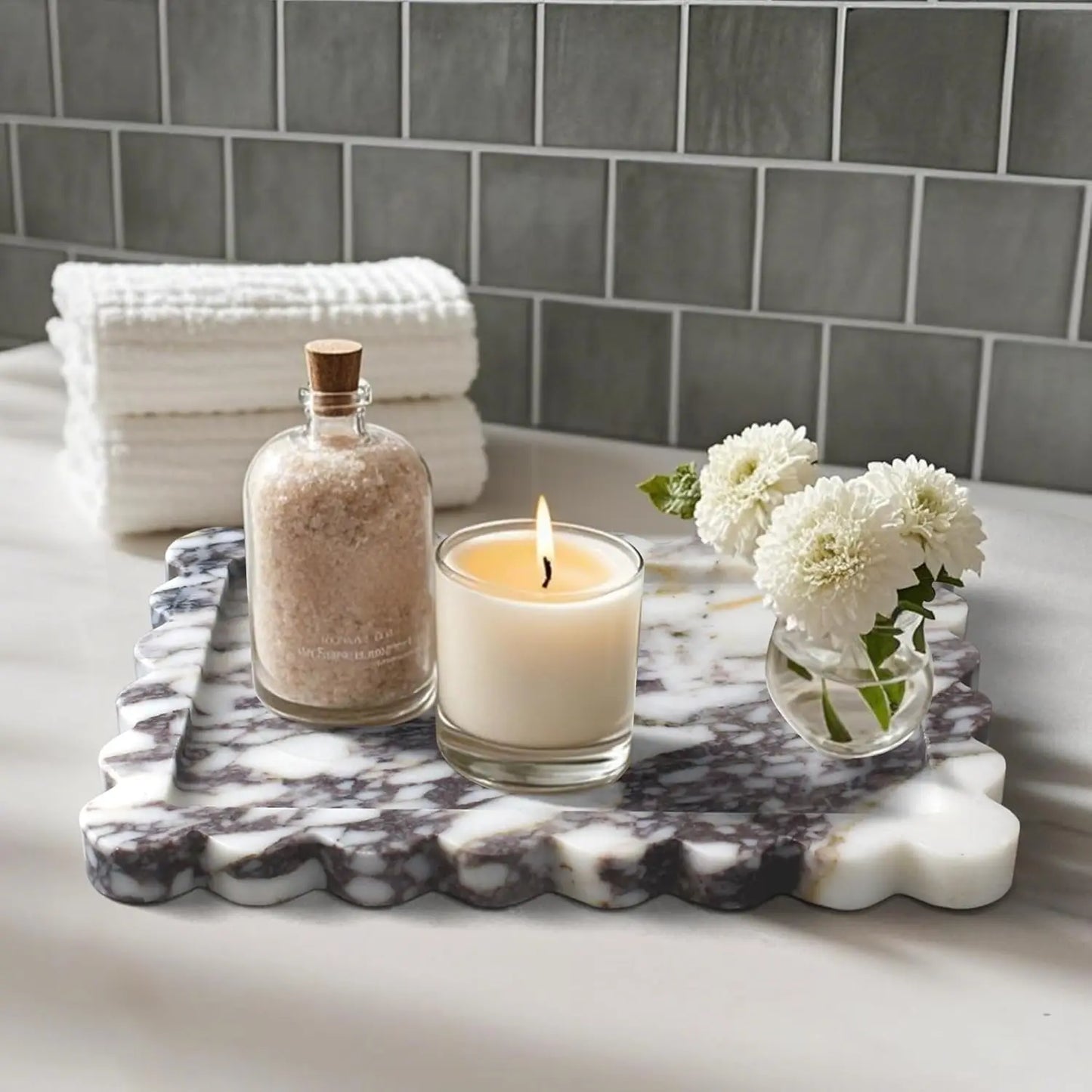 Calacatta Viola Scalloped Marble Tray, Natural Marble Stone Tray, Luxury Decorative Trays for Bathroom, Vanity, Home Decor.