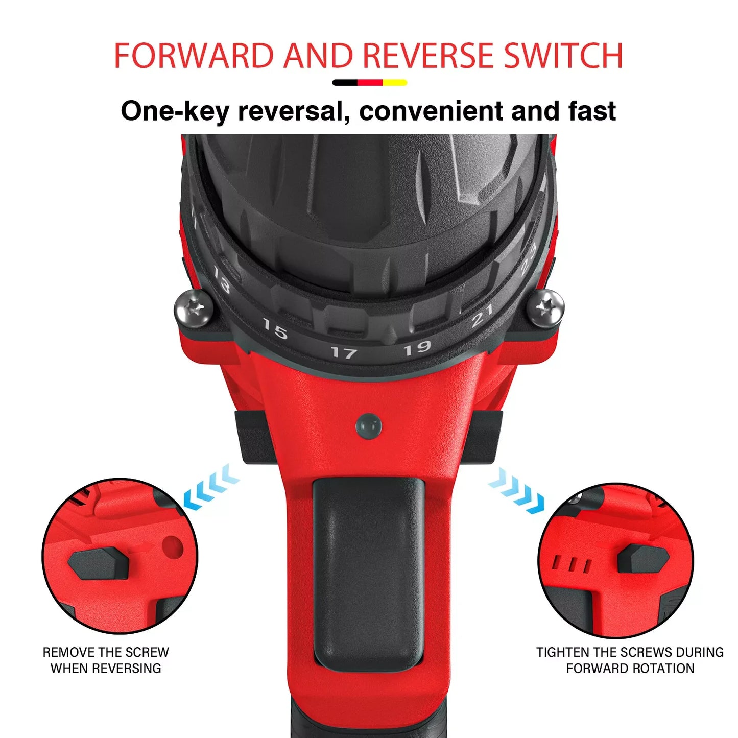 21-V-Batteriebohrmaschine, Elektroschrauber mit 45 Nm, 25+1 Spanndrehmomenteinstellungen, 29-teiliges Zubehör, LED-Licht, Sicherheitsbohrmaschine