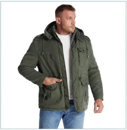 Men's Jacket WINTER USA SIZE Large SIZE Lamb Fleece JACKETS Hooded Cotton Thickened Multi Pocket Casual Mid length Coat