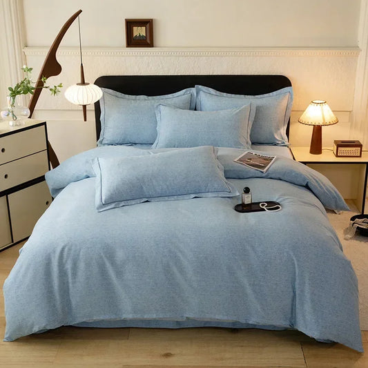 2024 new light luxury solid color thickened cotton abraded four-piece set, pure cotton warm, available in autumn and winter.