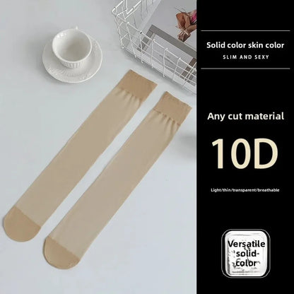 Women's Mid-calf Thin Transparent Stockings Summer Leggings Pure Desire Style Black White Color Half-Transparent Long Tube Socks