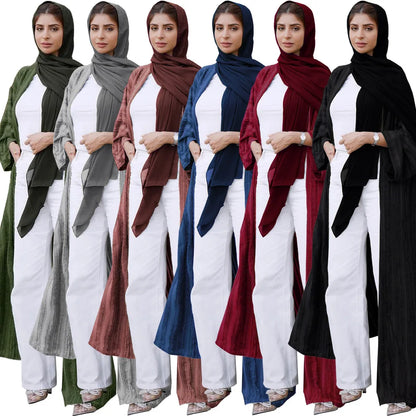 2024 New Fashion Muslim Kimono Abaya Solid Striped Retro Ethnic Cardigan Robe Dubai Middle Eastern Saudi Arabia Eid Clothes.