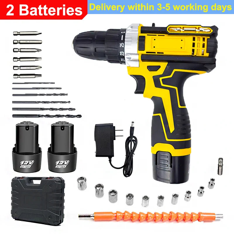 12V Lithium Bohrmaschine Elektroschrauber Hand Bohrmaschine Elektrowerkzeug Set Multifunktionale Zubehörbox Verpackung