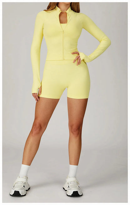 2PCS Yoga Suit Sports Set Women Gym Set Woman Tracksuit Running Workout Long Sleeve Sports Shirt Shorts and bra set Sport Outfit