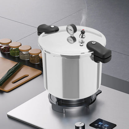 22L Large Capacity Pressure Canned Pot With Pressure Gauge Release Valve, Silver New Model.