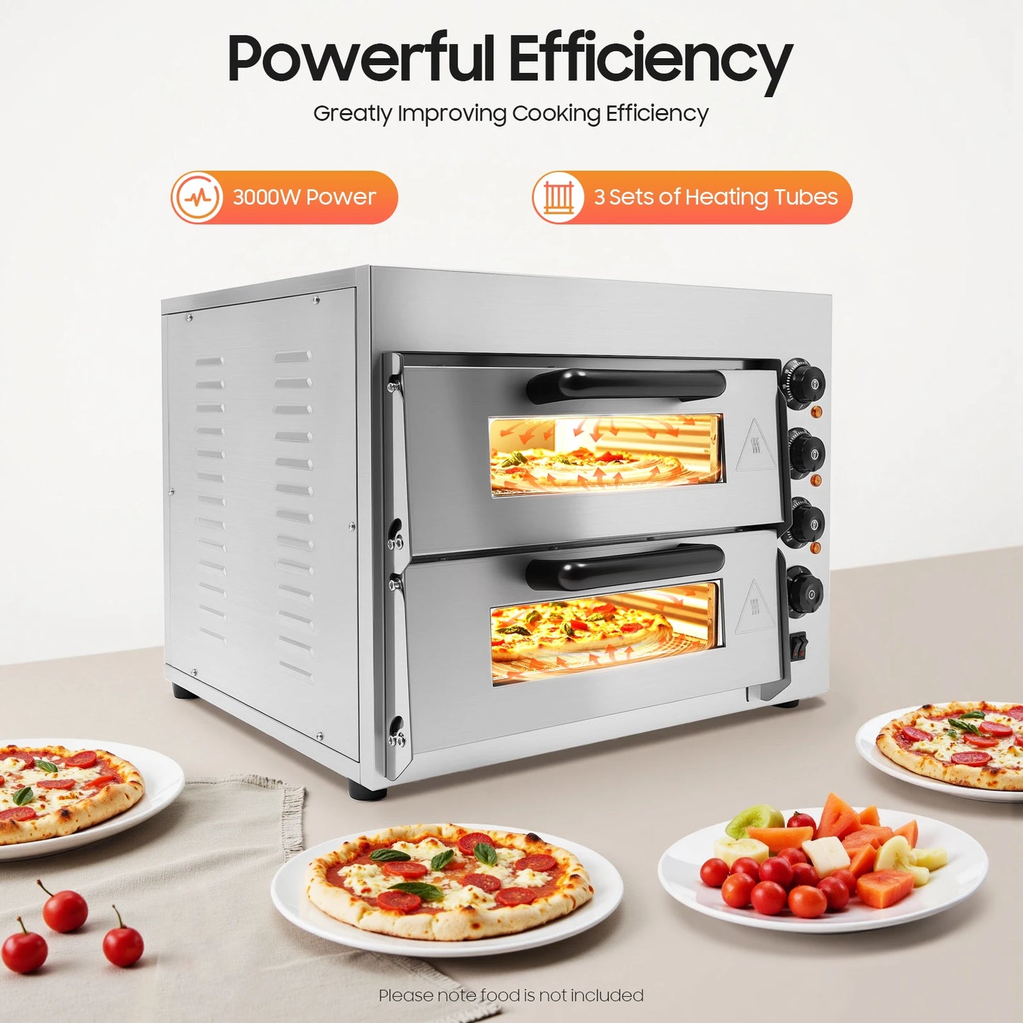 Pizzaofen, 2 Etagen, Pizzaofen, elektrischer Pizzaofen auf der Arbeitsplatte, 3000 W, 220 V, einstellbare Temperatur, Timing-Funktion