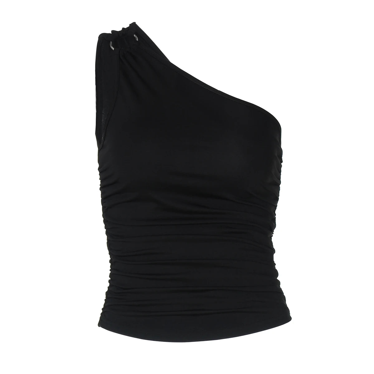 Hugcitar Women'S Fashion Sexy One Shoulder Solid Ruched Sexy Crop Tank Top Summer Clothes Streetwear Party Festival Wholesale.