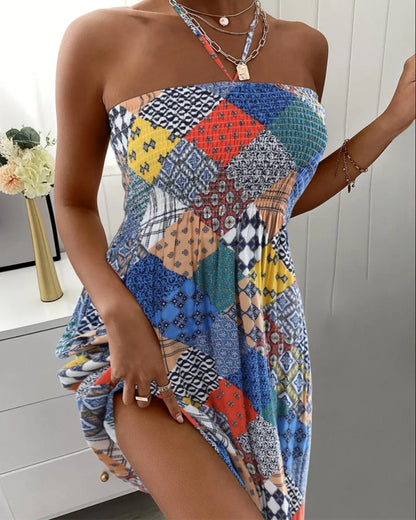 Sommer Sexy Neckholder Ärmellose Minikleider Für Frauen Boho Blume Gedruckt Strandkleid Damen Strap Neck Casual Urlaubskleid.