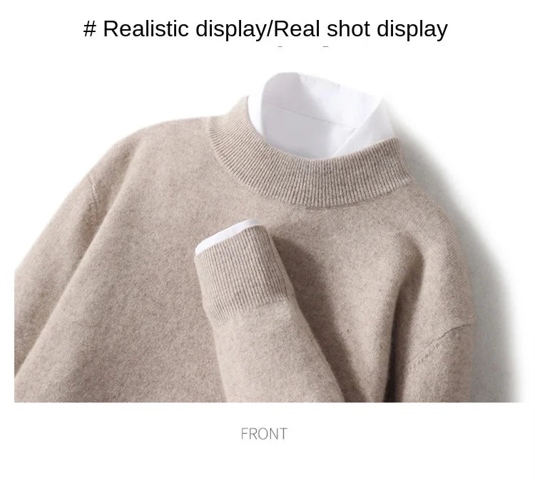 100% Pure Merino Wool Men's Semi High Neck Pullover Solid Color Plus Size Casual Sweater Autumn And Winter Sports Cashmere Top