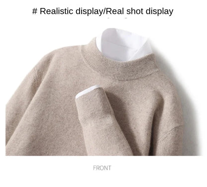 100% Pure Merino Wool Men's Semi High Neck Pullover Solid Color Plus Size Casual Sweater Autumn And Winter Sports Cashmere Top