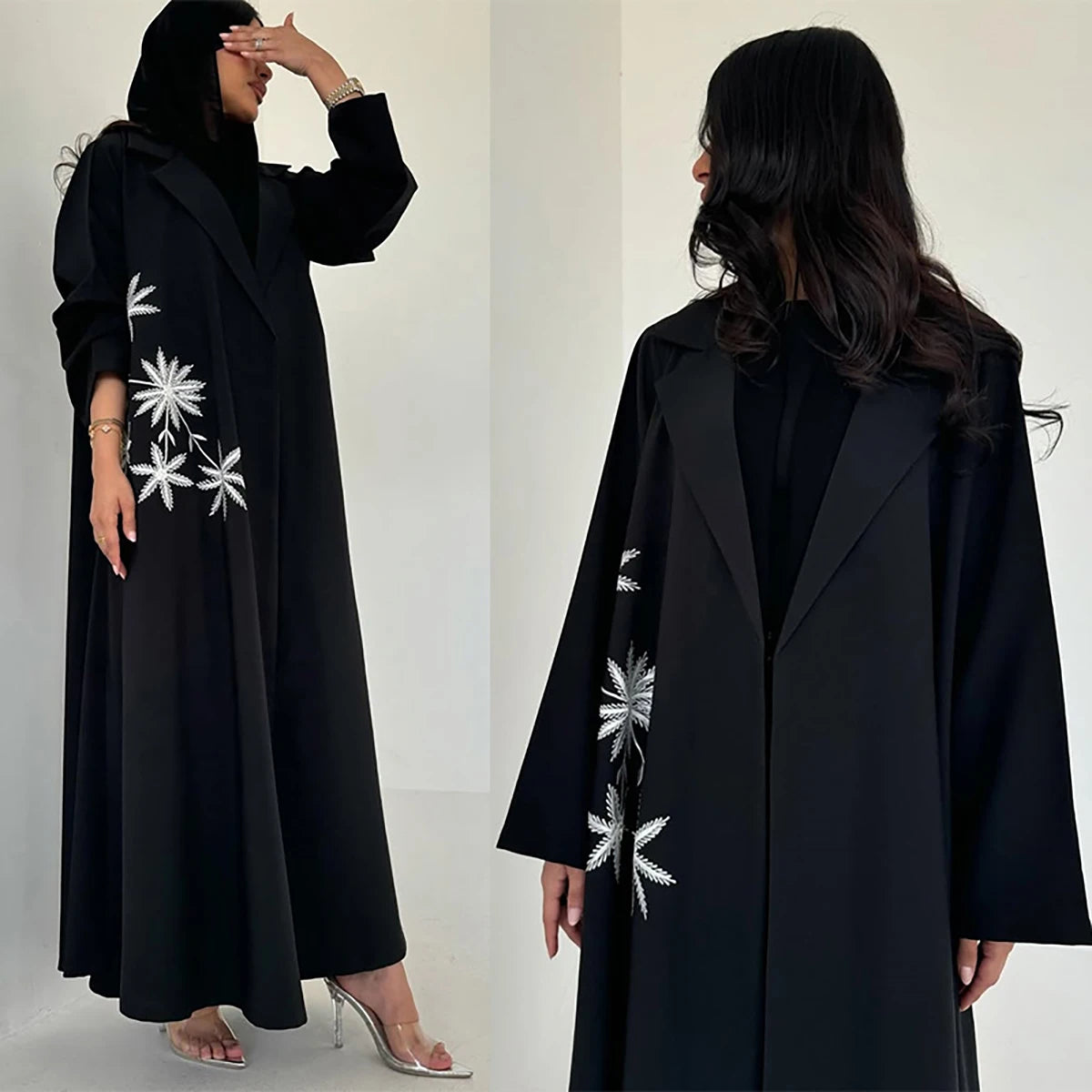Ramadan Eid Black Open Muslim Dress Kimono Abaya Damen Dubai Luxury Islam Women Clothing Kebaya Kaftan Robe Femme Musulman Gown.
