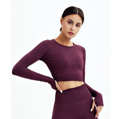 Women's Shirt Seamless Crop Top Fitness Shirts Long Sleeve Sports Top Woman Yoga Tops Activewear With Thumb Hole Sportswear