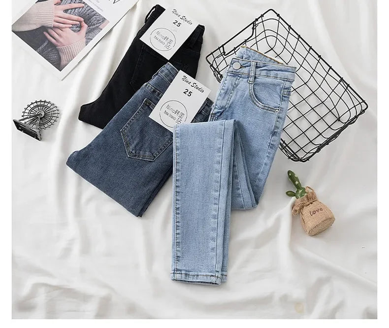 High Waist Slim Fit Jeans Women's Spring Summer Autumn Fashionable Nine Points Elasticity Pencil Pants Tightening And Lengthenin.