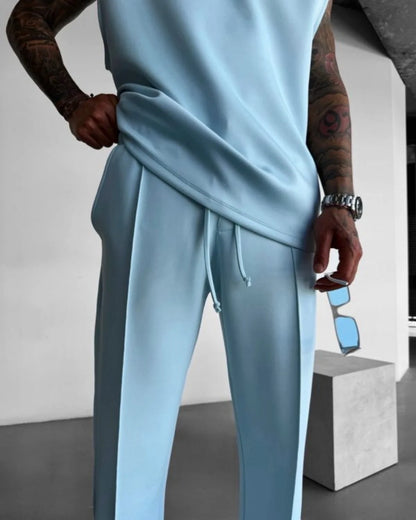 2025 Spring and summer men's new four seasons loose straight tube sports casual pants comfortable suit pants drawstring waistban.