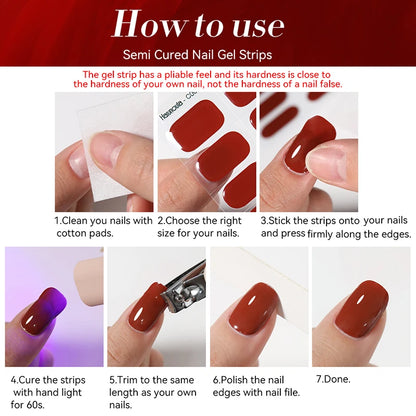 Harunouta Gradient Semi Cured Gel Nail Sticker Long-Lasting UV Nail Sticker UV/LED Extension Gel Nail Foil Gel Polish Full Cover.