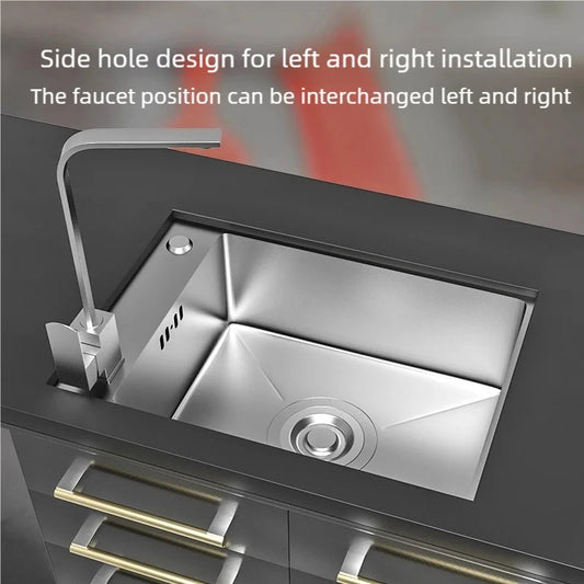 Kitchen Sink Stainless Steel Transversal Side Loading Side Holes Cafeteria Dish and Wash Vegetable Basin Large Size Single Slot