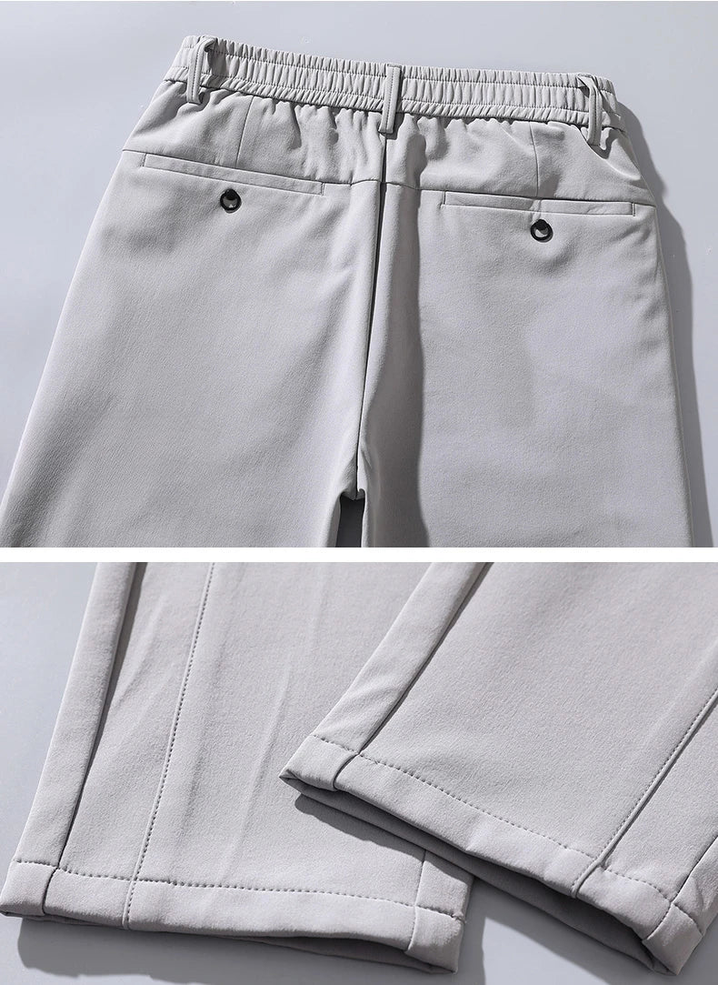 Korean Men's Warm Golf Pants Slim Straight Winter Thick Fleece Casual Pants Business Fashion Stretch Thermal Trousers Male.