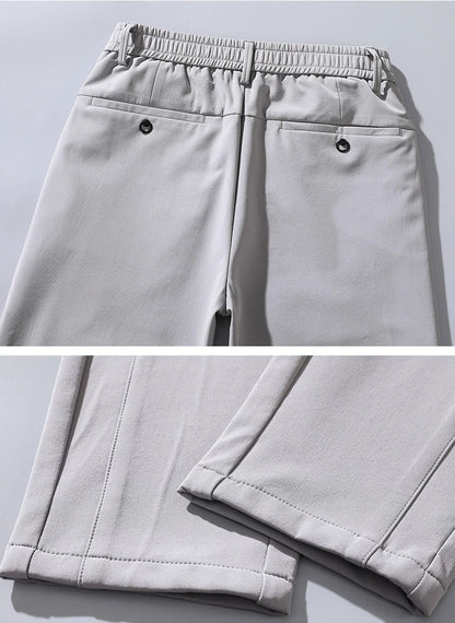 Korean Men's Warm Golf Pants Slim Straight Winter Thick Fleece Casual Pants Business Fashion Stretch Thermal Trousers Male.