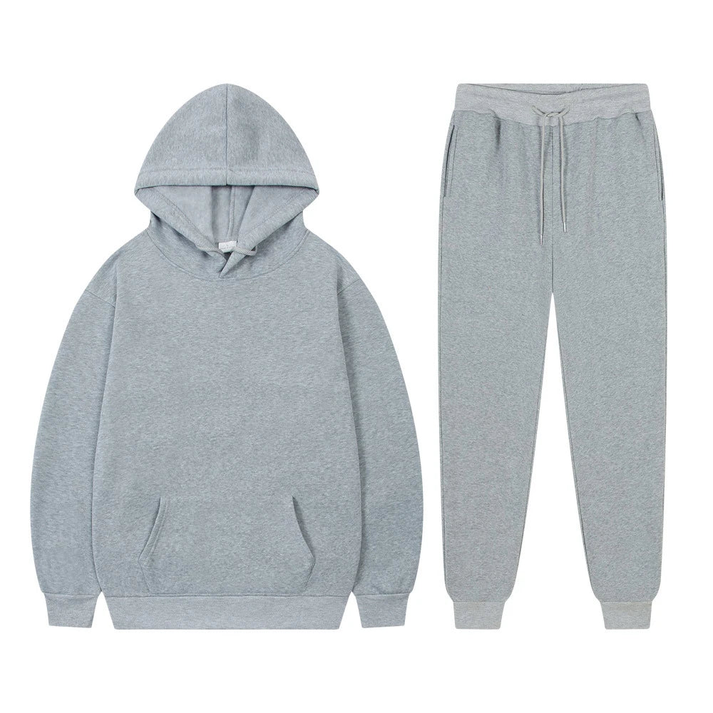 Men's Casual Tracksuit Autumn Fleece Warm Sweatshirts Sweatpants Suit Daily Sports Hooded Sweatshirts + Jogger Pants 2-piece Set.