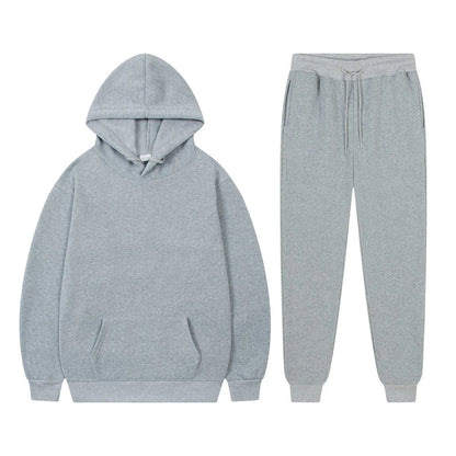 Men's Casual Tracksuit Autumn Fleece Warm Sweatshirts Sweatpants Suit Daily Sports Hooded Sweatshirts + Jogger Pants 2-piece Set.