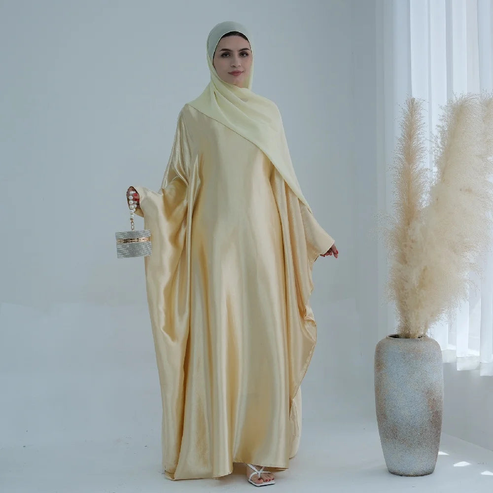 Batwing Satin Shimmer Abaya Damen Dubai Luxury Islam Muslim Kaftan Dress Women Kebaya Vestidos Djellaba Robe Femme Musulmane.