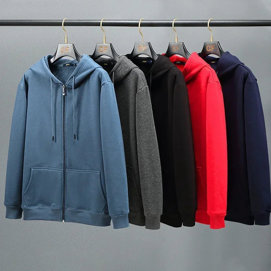 Big Size Hoodie Men Hood Long Sleeve Sweatshirt Male Zip-up Loose Cotton Fleece-lined Casual Top Zipper Large Fat Plus 10XL 12XL.