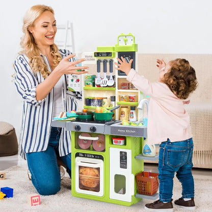 Kids Kitchen Playset Pretend Play Kitchen with Sounds & Lights Cooking Stove Steam Play Sink Food Toy Set Gift for Kids Toddlers.