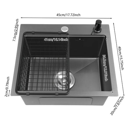 Spülbecken aus Edelstahl 201, schwarz, Deckenmontage, Unterputz-Spülbecken-Set mit Abflusskorb, Seifenspender, Küchenspüle