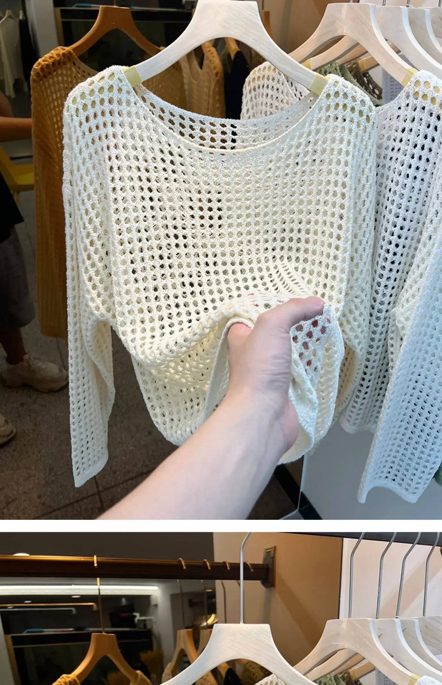 2025 Mesh Vintage Harajuku Langarm Frauen Pullover Koreanische Frühling Sommer Strickwaren Weiche Dünne Tops Chic Solide Femme Pullover.