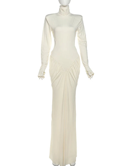 Kliou Raffen Mantel Frauen Maxi Kleider High Street Klassische Volle Hülse Gerade Schulter Backless Vestidos Mujer Abend Tragen
