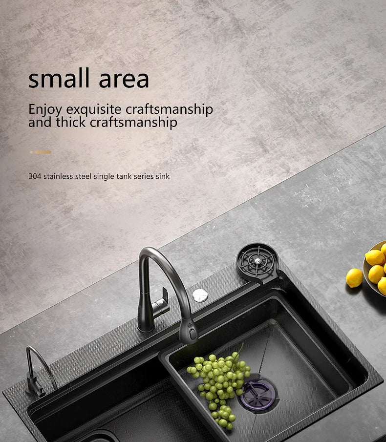 Stainless Steel Kitchen Sink Gray Household Large Single Slot Wash Vegetables and Dish Basin Multifunctional Dish Basin Sink