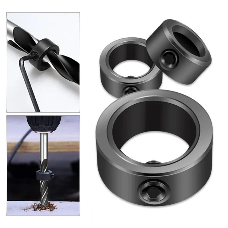 1/4 Sechskantgriff Dreizackiger Holzbearbeitungsbohrer und Tiefenanschlag-Positionierer Ring-Set Holzbearbeitungsloch Reiben Elektrowerkzeug