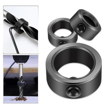 1/4 Sechskantgriff Dreizackiger Holzbearbeitungsbohrer und Tiefenanschlag-Positionierer Ring-Set Holzbearbeitungsloch Reiben Elektrowerkzeug