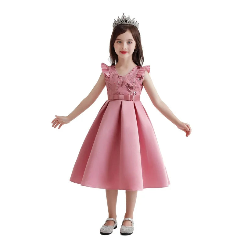 3-10 Y Pailletten Blumen Stickerei Mädchen Kleid Sommer Ärmellose Prinzessin Party Kleider Weihnachten Geburtstag Geschenk Kind Casual Kleidung.